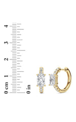 Load image into Gallery viewer, 1.5CTW Radiant Shaped Lab Grown Diamond (G/VS) Solitare Accent Huggie Earrings in 14K Gold
