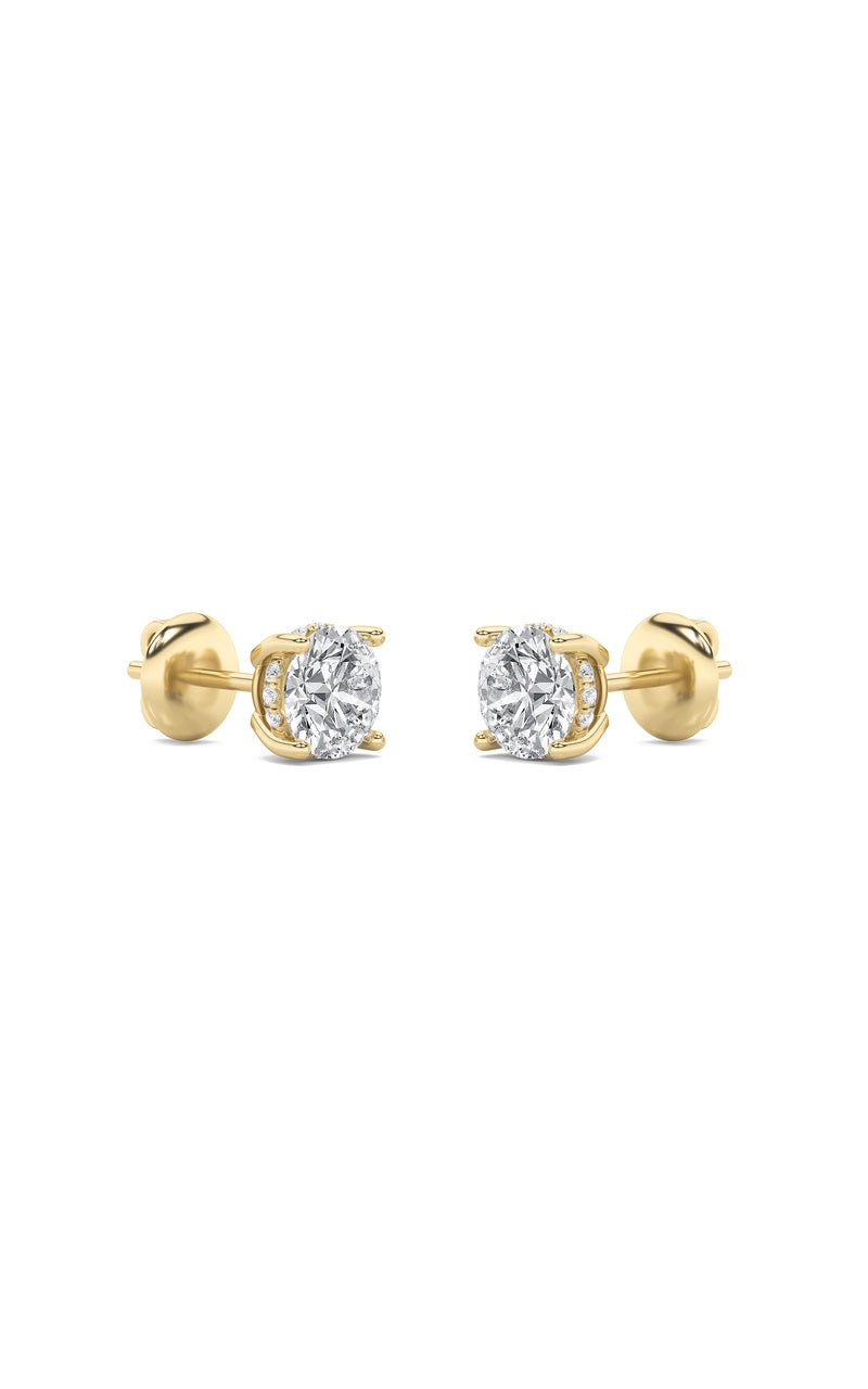 1CTW Round Shaped Lab Grown Diamond (F/VS) Hidden Halo Stud Earrings in 14K Gold