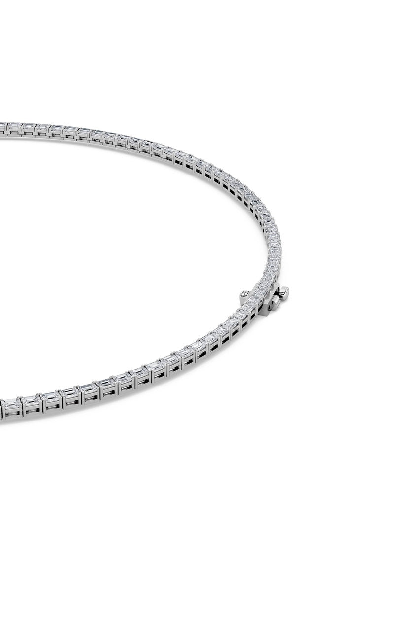40CTW Emerald Shaped Lab Grown Diamond Tennis Necklace in 14K Gold (F/VS)