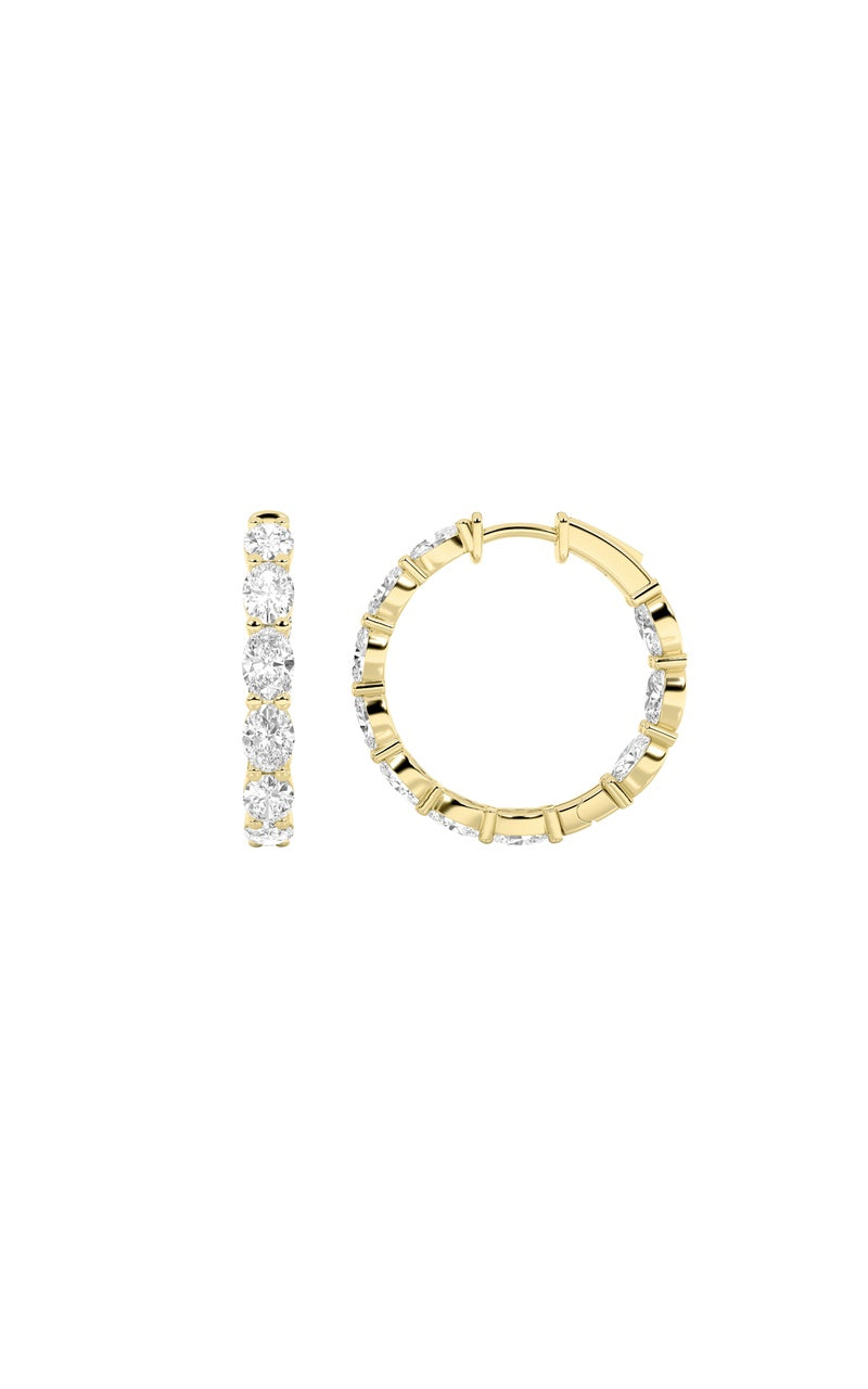 3CTW Oval Shaped Lab Grown Diamond Inside Out Hoop Earrings in 14K Gold (F/VS)
