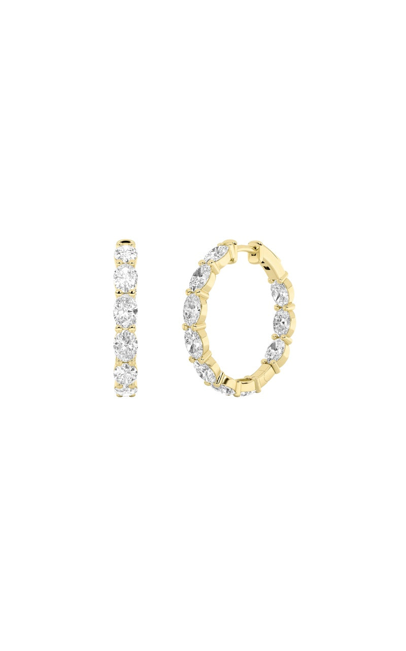 5CTW Oval Shaped Lab Grown Diamond Inside Out Hoop Earrings in 14K Gold (F/VS)