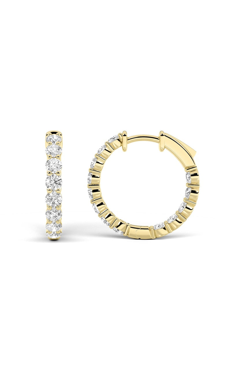 2CTW Round Shaped Lab Grown Diamond Inside Out Hoop Earrings in 14K Gold (F/VS)