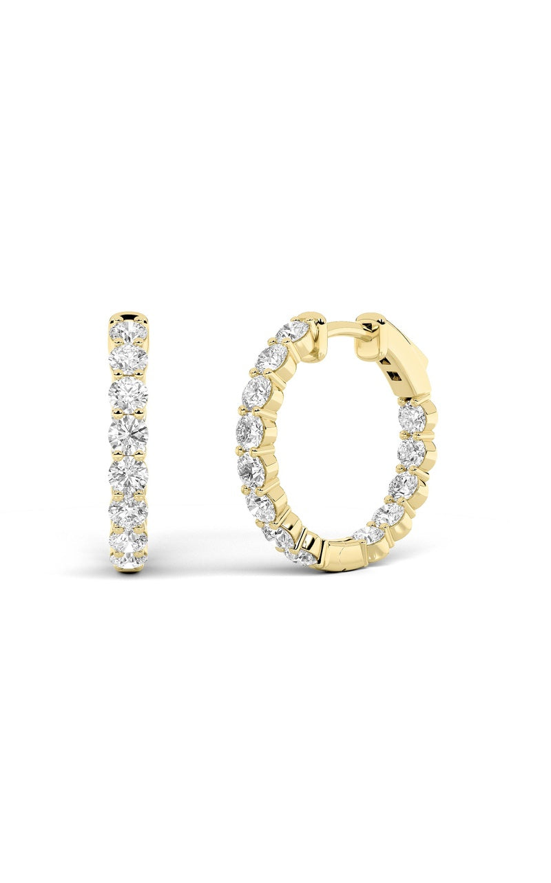 3CTW Round Shaped Lab Grown Diamond Inside Out Hoop Earrings in 14K Gold (F/VS)