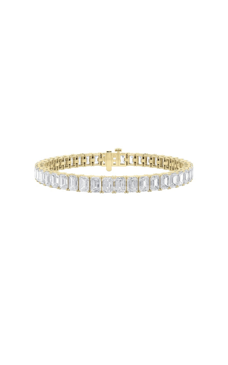 10CTW Emerald Shaped Lab Grown Diamond (F/VS) Bracelet in 14K Gold