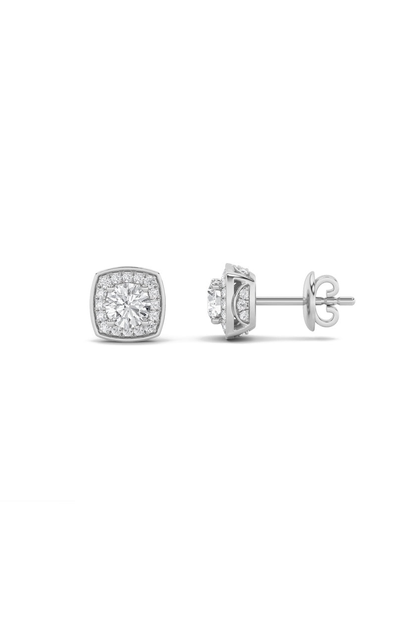 2CTW Round Shaped Lab Grown Diamond (F/VS) Halo Stud Earrings in 14K Gold