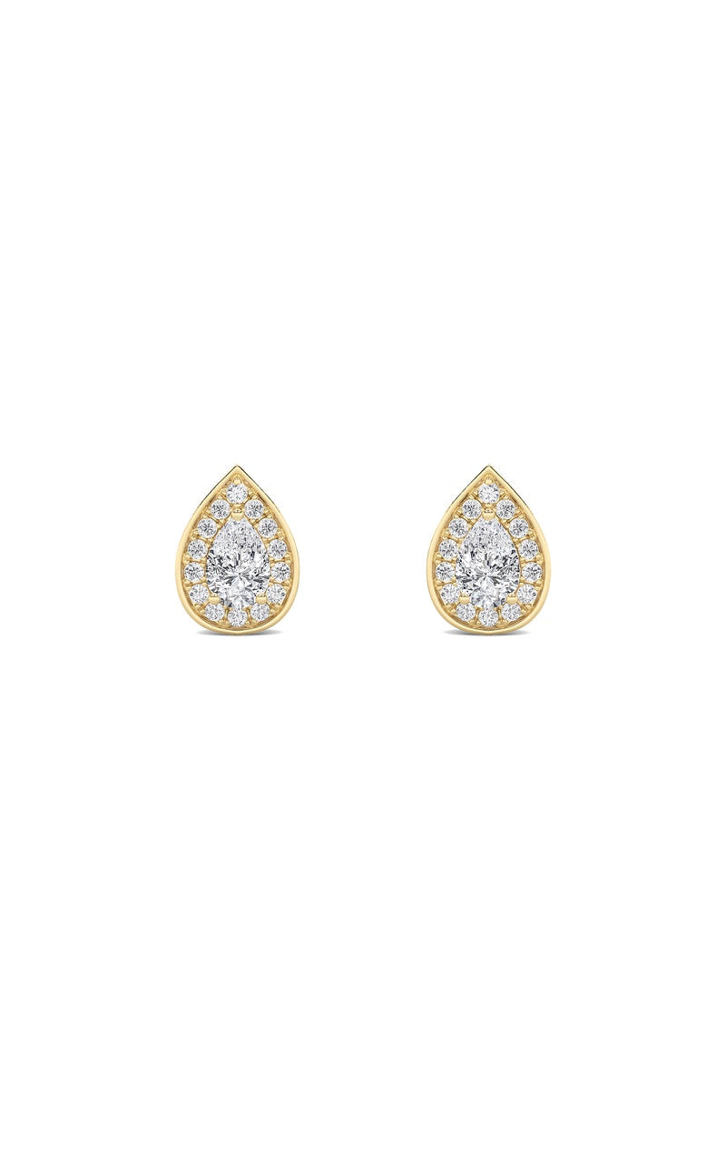 1CTW Pear Shaped Lab Grown Diamond (F/VVS) Halo Stud Earrings in 14K Gold