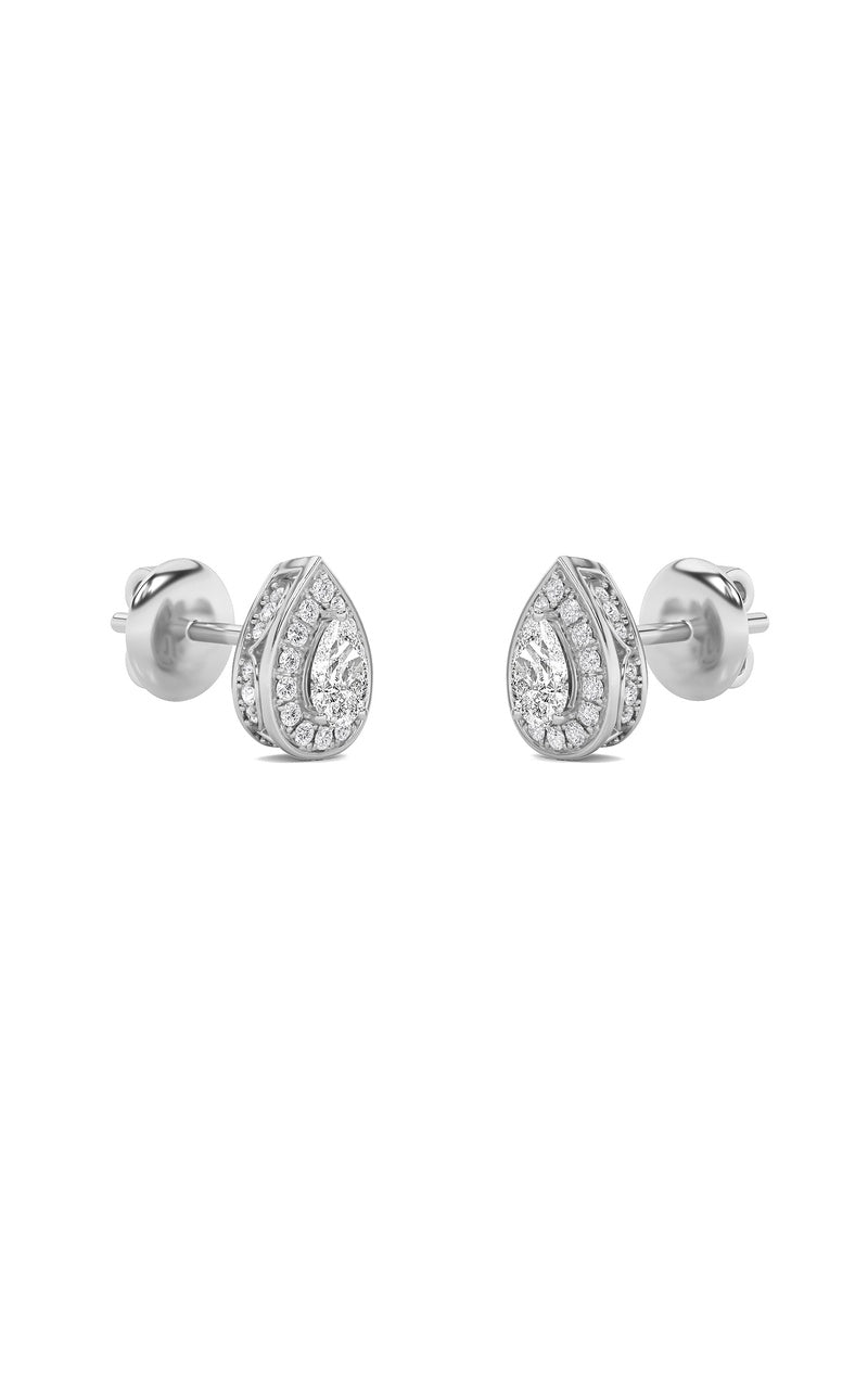 2CTW Pear Shaped Lab Grown Diamond (F/VS) Halo Stud Earrings in 14K Gold