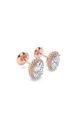 Load image into Gallery viewer, 3CTW Oval Shaped Lab Grown Diamond (F/VS) Halo Stud Earrings in 14K Gold
