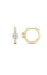 Load image into Gallery viewer, 1.5CTW Round Shaped Lab Grown Diamond (F/VS) Solitare Accent Huggie Earrings in 14K Gold
