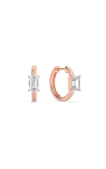 Load image into Gallery viewer, 1.5CTW Emerald Shaped Lab Grown Diamond (F/VS) Solitaire Huggie Earrings in 14K Gold
