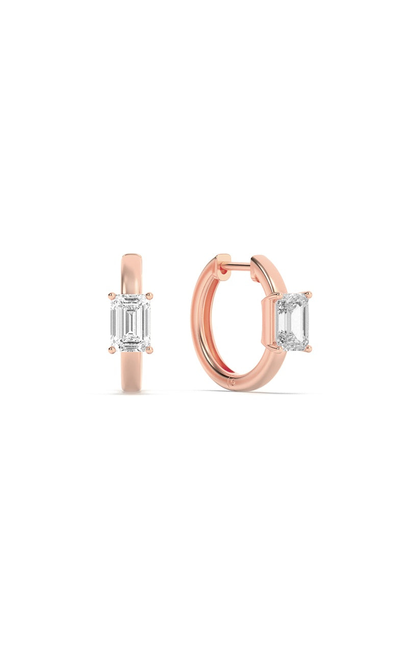 1.5CTW Emerald Shaped Lab Grown Diamond (F/VS) Solitaire Huggie Earrings in 14K Gold