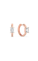 Load image into Gallery viewer, 1.5CTW Emerald Shaped Lab Grown Diamond (F/VS) Solitaire Huggie Earrings in 14K Gold
