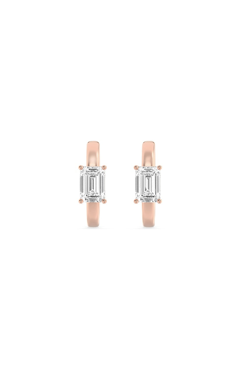 1.5CTW Emerald Shaped Lab Grown Diamond (F/VS) Solitaire Huggie Earrings in 14K Gold