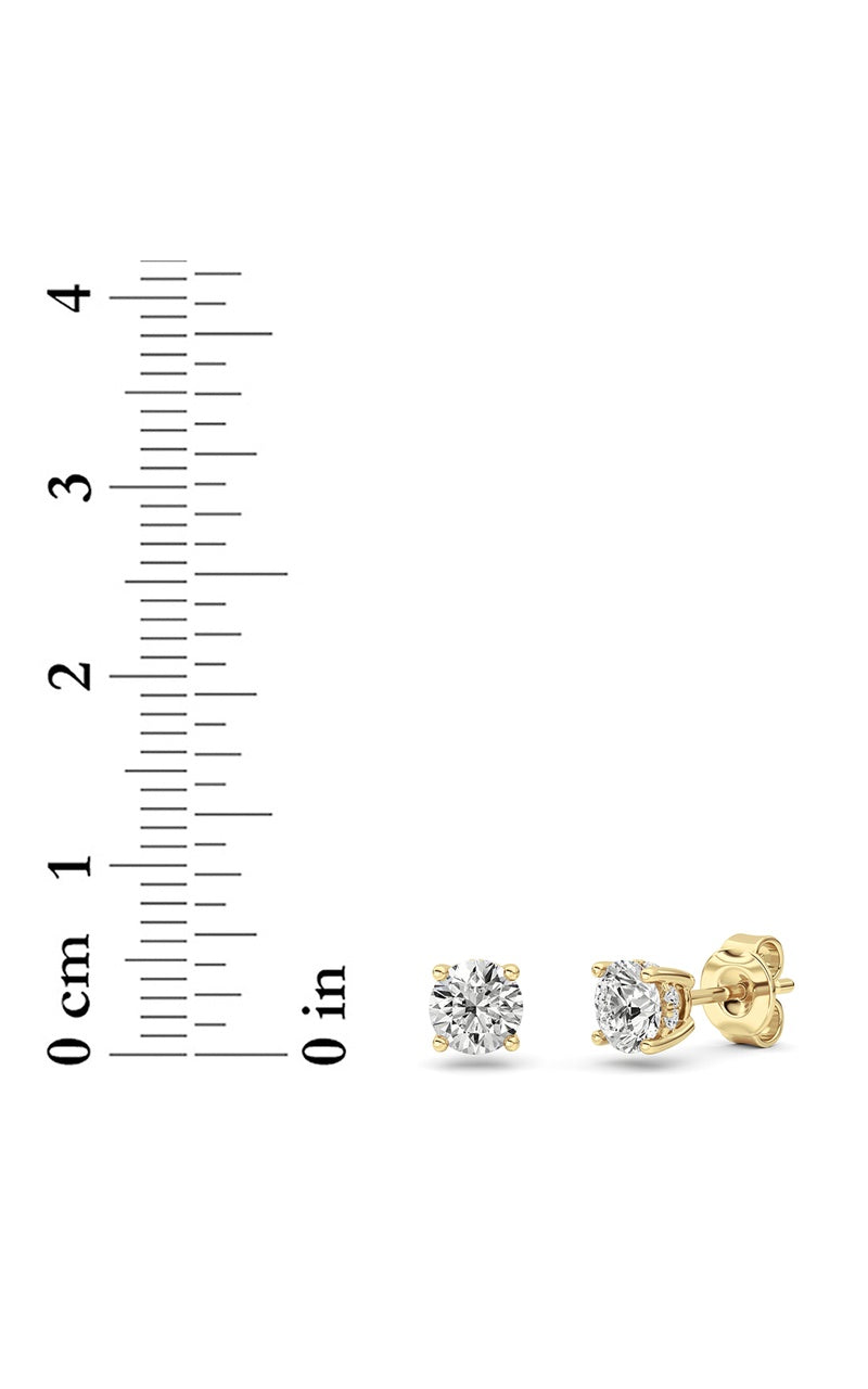 1CTW Round Shaped Lab Grown Diamond (F/VS) Hidden Halo Stud Earrings in 14K Gold