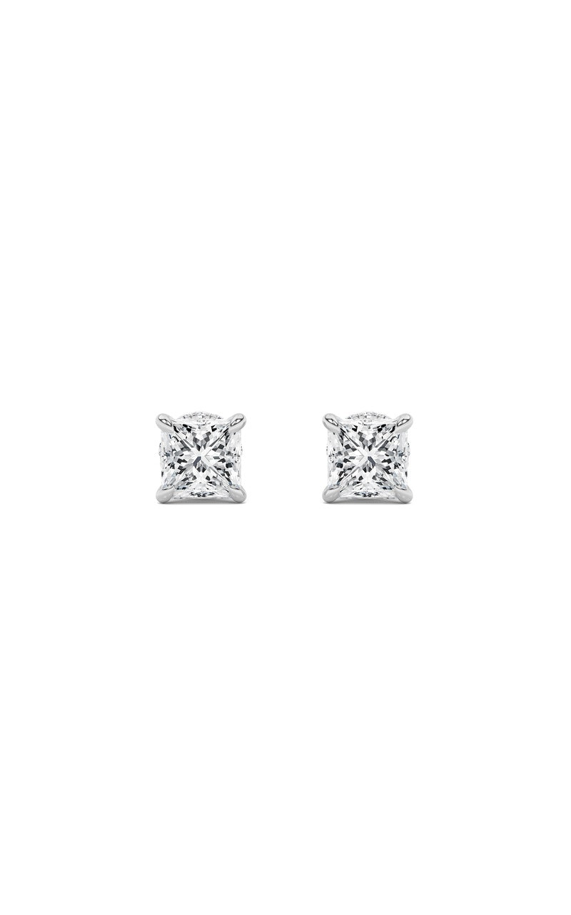 3CTW Princess Shaped Lab Grown Diamond (F/VS) Hidden Halo Stud Earrings in 14K Gold