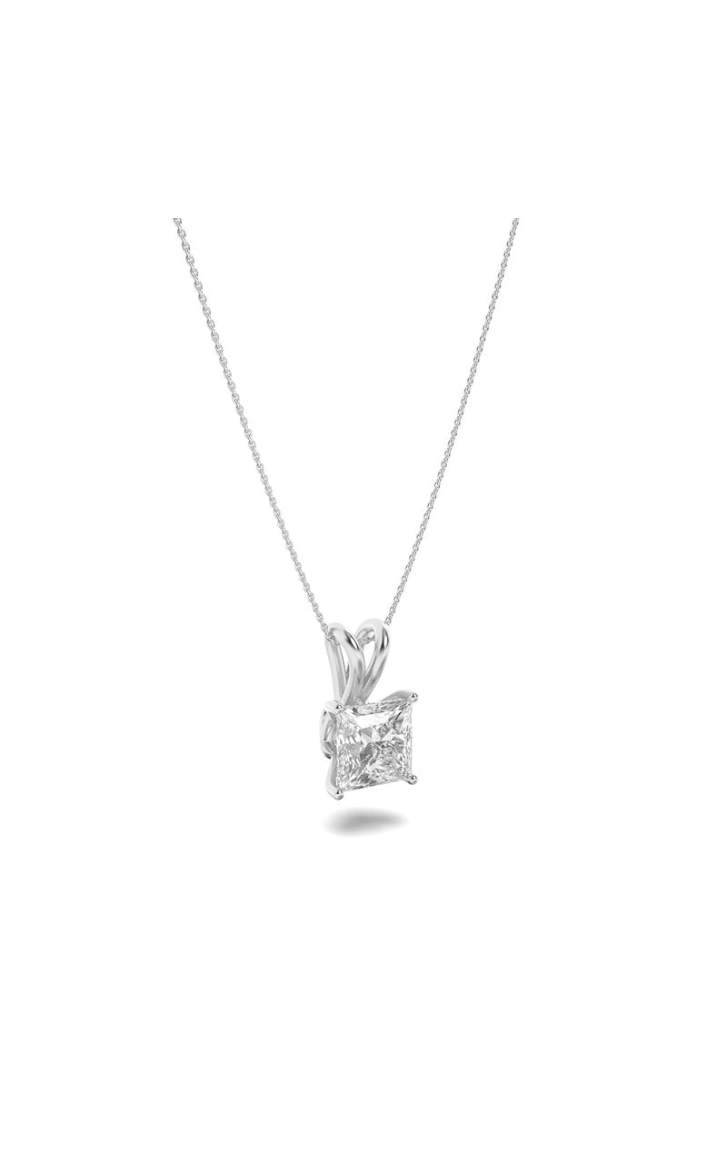 2CTW Princess Shaped Lab Grown Diamond (F/VS) Split Bale Solitaire Pendant in 14K Gold