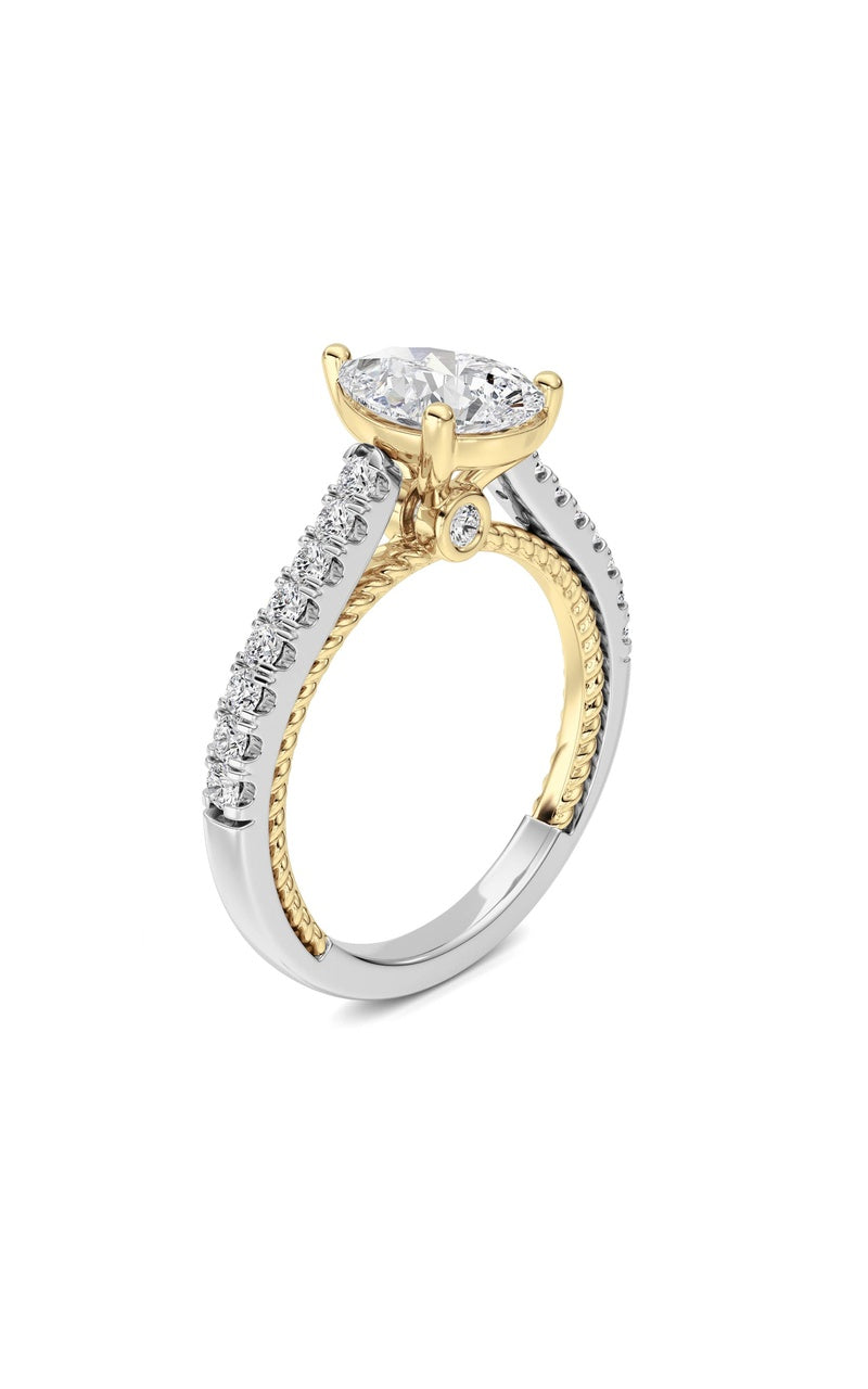 Vs) two tone accented rope design engagement ring in 14k gold