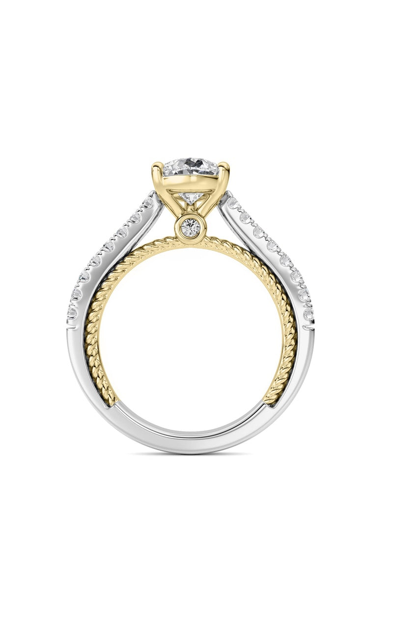 2CTW Pear Shaped Lab Grown Diamond (F/VS) Two Tone Accented Rope Design Engagement Ring in 14K Gold