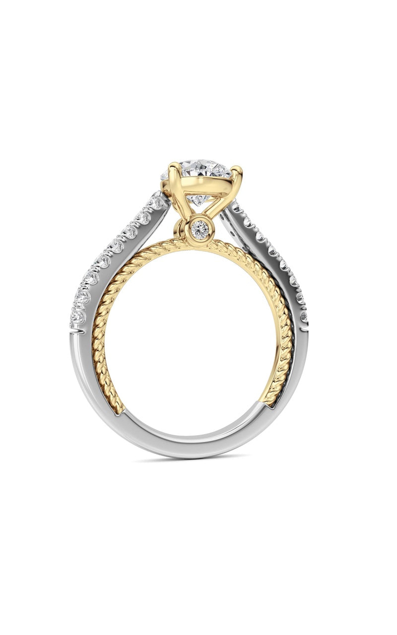 2CTW Pear Shaped Lab Grown Diamond (F/VS) Two Tone Accented Rope Design Engagement Ring in 14K Gold