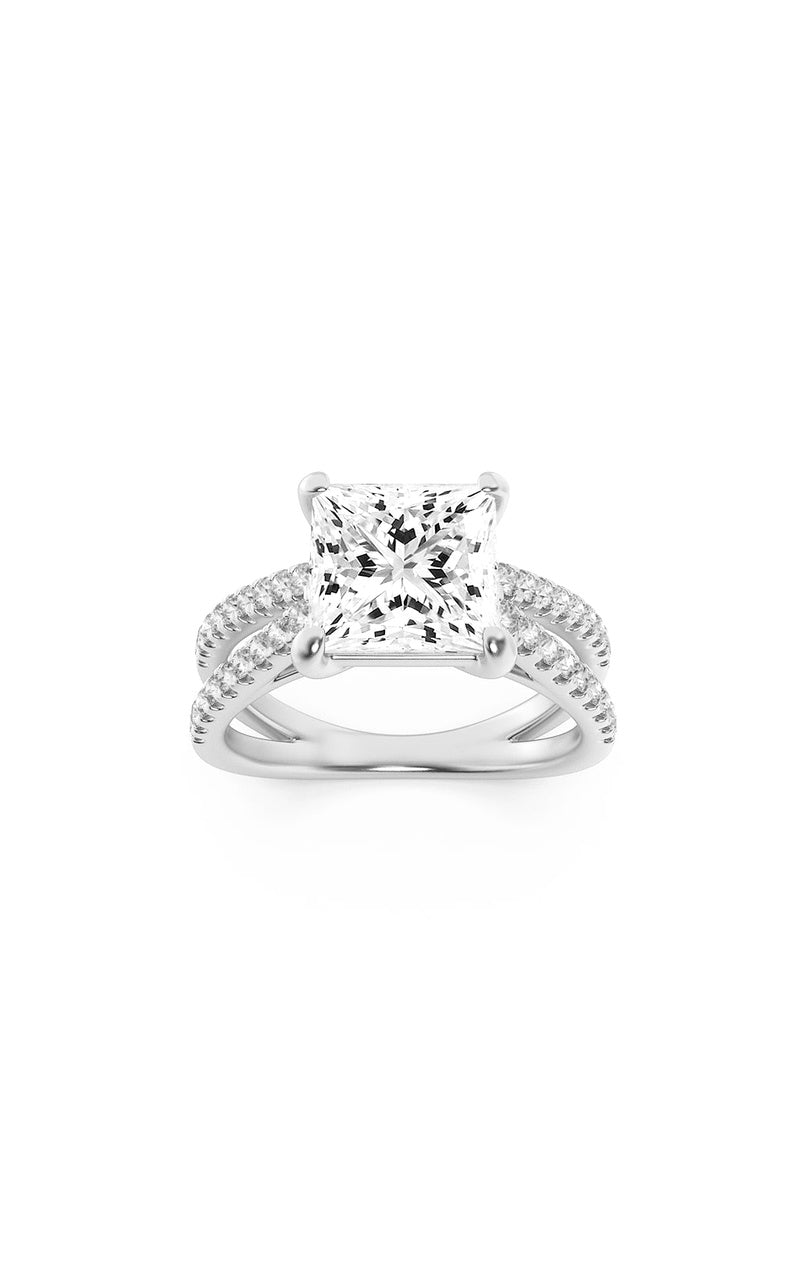 2CTW Princess Shaped Lab Grown Diamond (F/VS) Cross Shank Accented Engagement Ring in 14K Gold