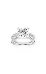 Load image into Gallery viewer, 2CTW Princess Shaped Lab Grown Diamond (F/VS) Cross Shank Accented Engagement Ring in 14K Gold
