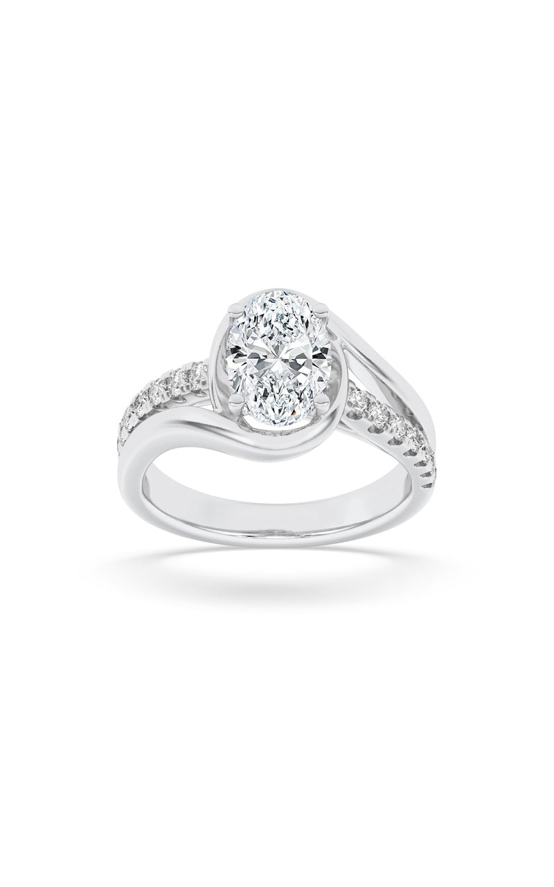 2CTW Oval Shaped Lab Grown Diamond (G/VS) Swirl Shank Accented Engagement Ring in 14K Gold