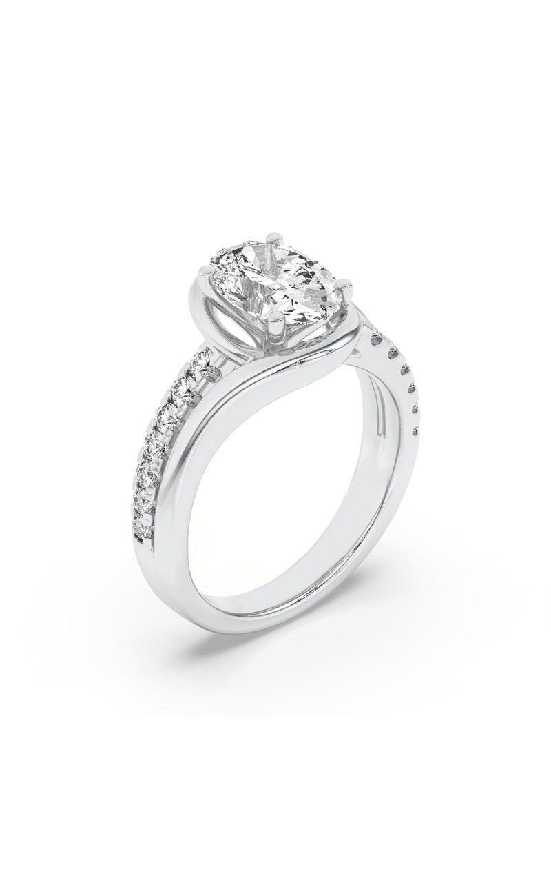 2CTW Oval Shaped Lab Grown Diamond (G/VS) Swirl Shank Accented Engagement Ring in 14K Gold