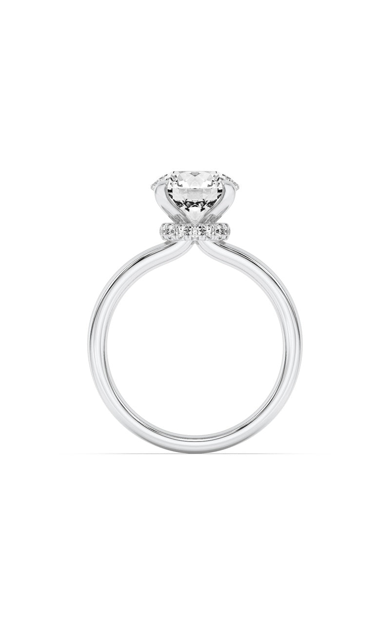 1CTW Round Shaped Lab Grown Diamond (F/VS) Hidden Halo Plain Shank Engagement Ring in 14K Gold