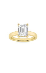 Load image into Gallery viewer, 1CTW Emerald Shaped Lab Grown Diamond (F/VS) Hidden Halo Cathedral Shank Engagement Ring in 14K Gold
