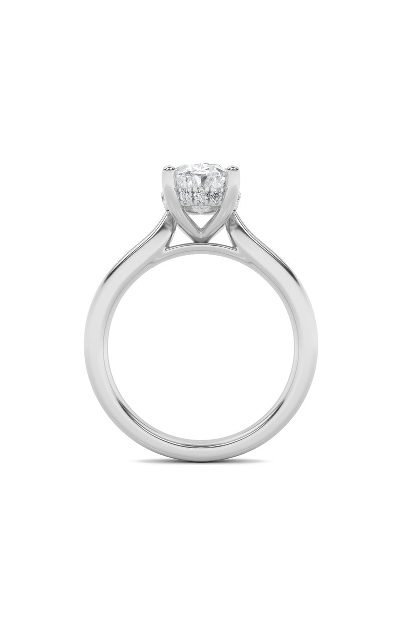 1.5CTW Oval Shaped Lab Grown Diamond (F/VS) Hidden Halo Cathedral Shank Engagement Ring in 14K Gold
