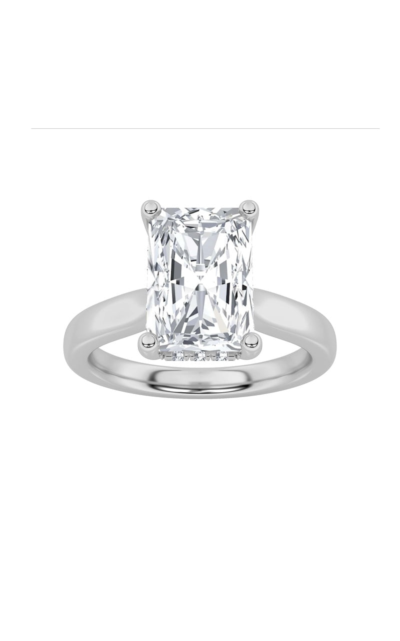 2CTW Radiant Shaped Lab Grown Diamond (F/VS) Hidden Halo Cathedral Shank Engagement Ring in 14K Gold