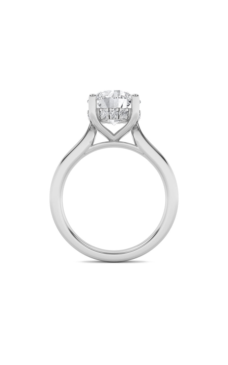 2CTW Round Shaped Lab Grown Diamond (F/VS) Hidden Halo Cathedral Shank Engagement Ring in 14K Gold