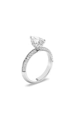 Load image into Gallery viewer, 2CTW Pear Shaped Lab Grown Diamond (F/VS) Micro Pave Knife Edge Accent Ring in 14K Gold
