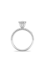 Load image into Gallery viewer, 2CTW Pear Shaped Lab Grown Diamond (F/VS) Micro Pave Knife Edge Accent Ring in 14K Gold
