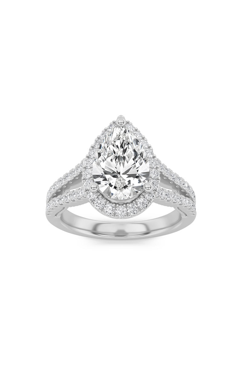 2CTW Pear Shaped Lab Grown Diamond (F/VS) Split Shank Accented Ring in 14K Gold