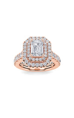 Load image into Gallery viewer, 2CTW Emerald Shaped Lab Grown Diamond (F/VS) Double Halo Engagement Ring in 14K Gold
