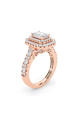 Load image into Gallery viewer, 2CTW Emerald Shaped Lab Grown Diamond (F/VS) Double Halo Engagement Ring in 14K Gold
