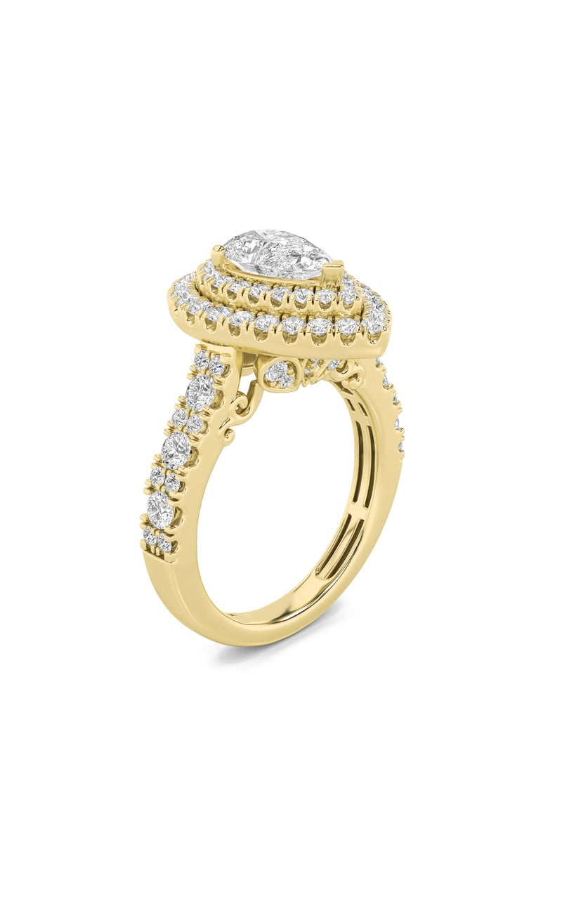 2CTW Pear Shaped Lab Grown Diamond (F/VS) Double Halo Engagement Ring in 14K Gold