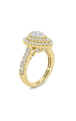 Load image into Gallery viewer, 2CTW Pear Shaped Lab Grown Diamond (F/VS) Double Halo Engagement Ring in 14K Gold
