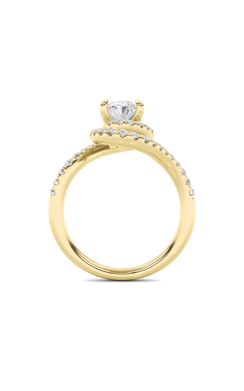 2CTW Oval Shaped Lab Grown Diamond (F/VS) Swirl Accented Engagement Ring in 14K Gold