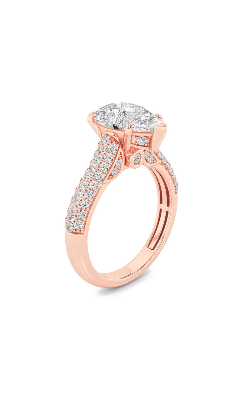 1.5CTW Pear Shaped Lab Grown Diamond (F/VS) Hidden Halo Accented Engagement Ring in 14K Gold