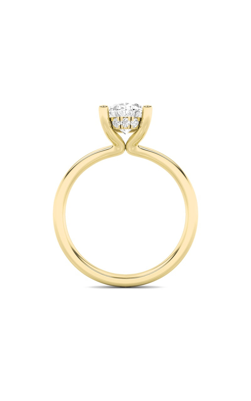 2CTW Oval Shaped Lab Grown Diamond (F/VS) Hidden Halo Petite Shank Ring in 14K Gold