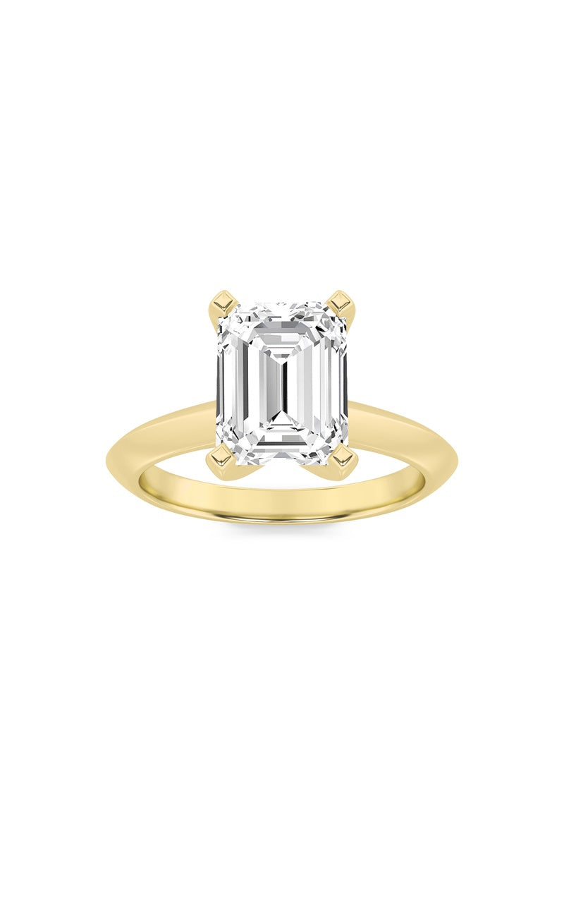 1.5CTW Emerald Shaped Lab Grown Diamond (F/VS) Knife Edge Shank Solitaire Engagement Ring in 14K Gold