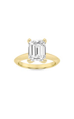 Load image into Gallery viewer, 2.5CTW Emerald Shaped Lab Grown Diamond (F/VS) Knife Edge Shank Solitaire Engagement Ring in 14K Gold
