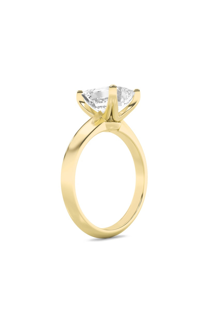 2.5CTW Emerald Shaped Lab Grown Diamond (F/VS) Knife Edge Shank Solitaire Engagement Ring in 14K Gold