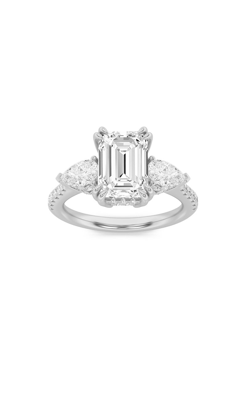 3CTW Emerald Shaped Lab Grown Diamond (G/VS) Ring in 14K White Gold