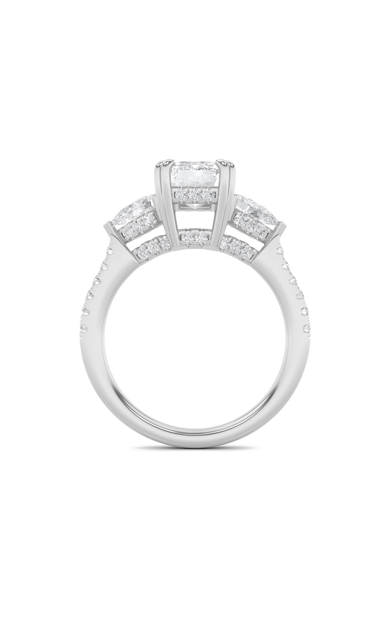 3CTW Emerald Shaped Lab Grown Diamond (G/VS) Ring in 14K White Gold