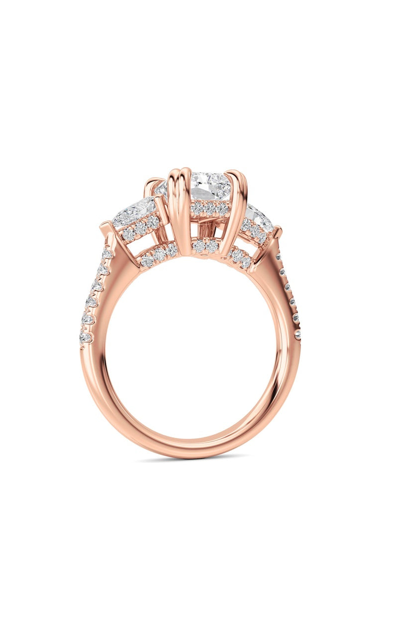 3CTW Radiant Shaped Lab Grown Diamond (F/VS) Accented Three Stone Ring in 14K Gold