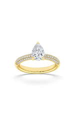 Load image into Gallery viewer, 1.5CTW Pear Shaped Lab Grown Diamond (F/VS) Three Row Micro Pave Engagement Ring in 14K Gold
