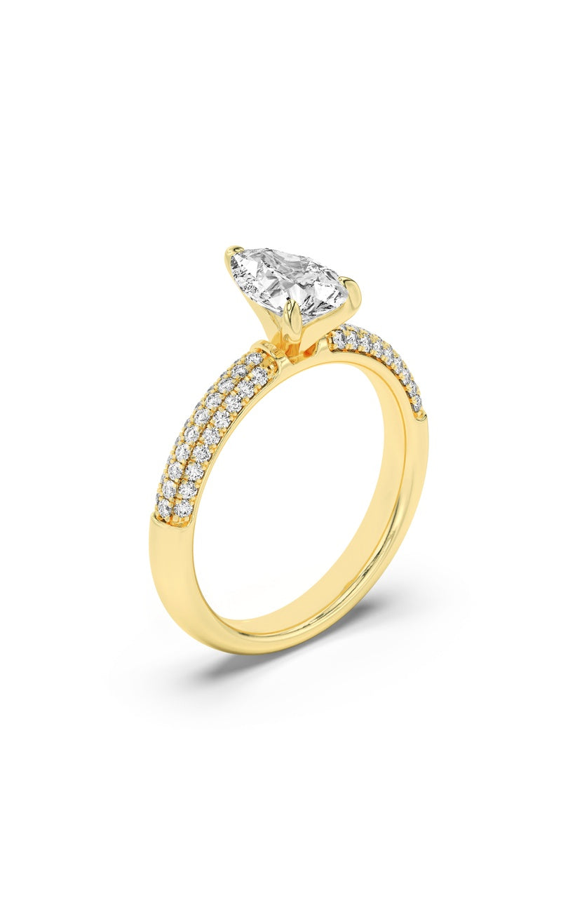 1.5CTW Pear Shaped Lab Grown Diamond (F/VS) Three Row Micro Pave Engagement Ring in 14K Gold